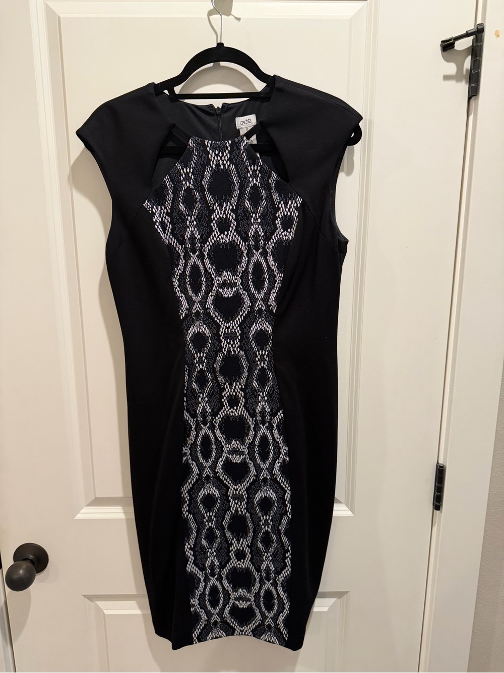 Cache Black Midi Dress with Monochrome Snake-Print Panel